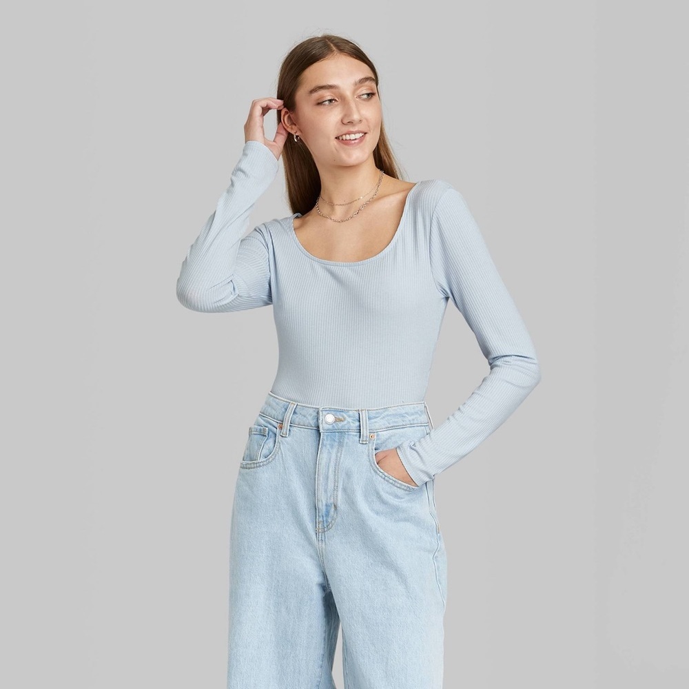Wild Fable Light Blue Ribbed Long Sleeve Top​ - Picture 2 of 5